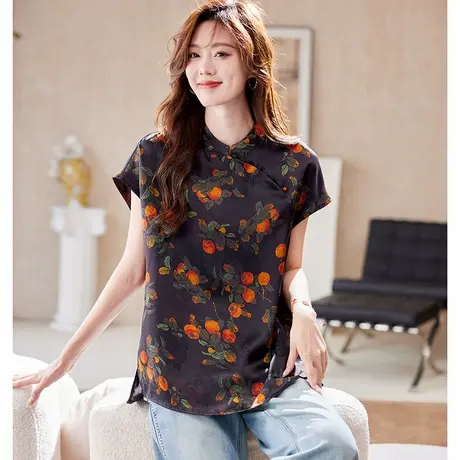 宝诗黎新中式蝙蝠袖提花衬衫2025夏季气质国风洋气减龄百搭衬衣女图片