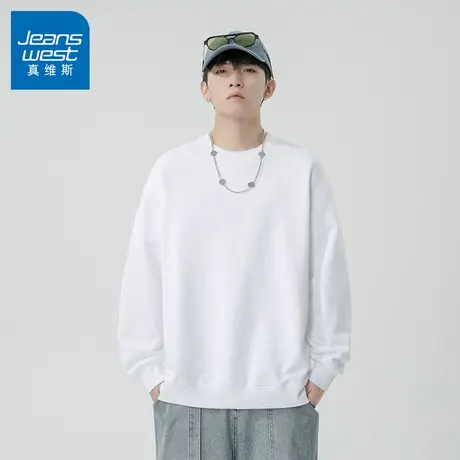 N5真维斯男士圆领卫衣2025秋季新款美式宽松基础纯色长袖春秋上衣商品大图