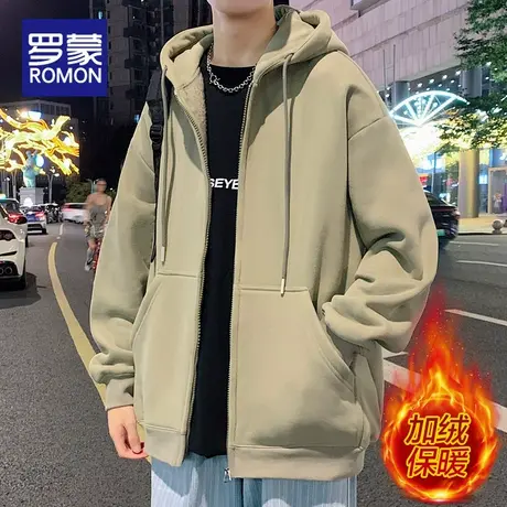 罗蒙连帽开衫卫衣外套夹克冬季重磅加绒加厚休闲青年宽松2025新款商品大图
