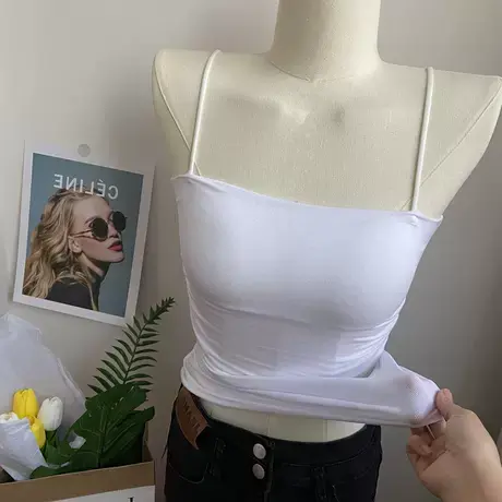 纯欲细肩带平口吊带小背心带胸垫韩国紧身弹力显胸大内搭打底上衣商品大图