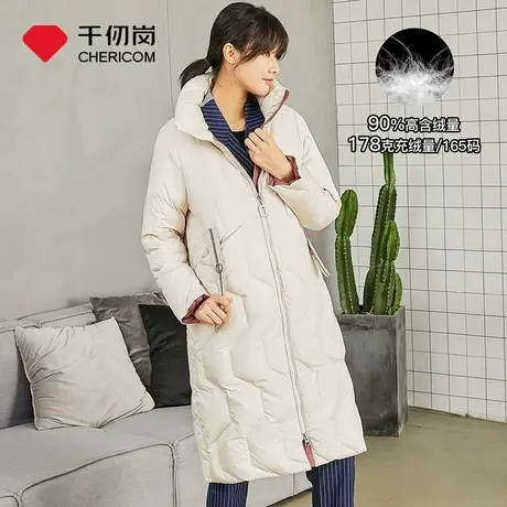 千仞岗秋冬新款羽绒服女中长款立领撞色直筒廓形韩版显瘦外套商品大图