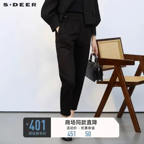 sdeer圣迪奥女装松紧拼接压褶插袋休闲长裤S23180805🤝商品大图