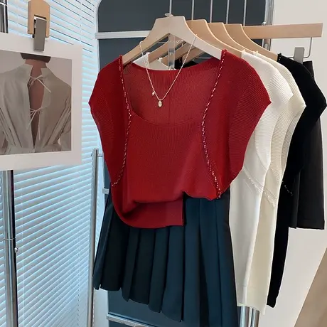 u领冰丝针织衫女2025夏装新款套头内搭上衣外穿薄款飞飞袖t恤衫潮商品大图