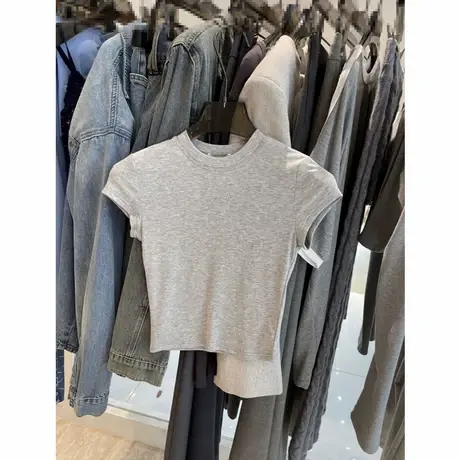 十三行夏装女新款辣妹灰色显瘦圆领短袖T恤修身短款高腰露脐上衣商品大图