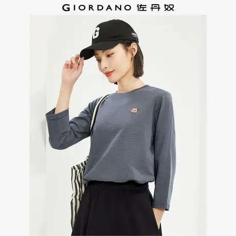 佐丹奴T恤女装纯棉竹节针织小刺绣七分袖圆领T恤 05324382商品大图