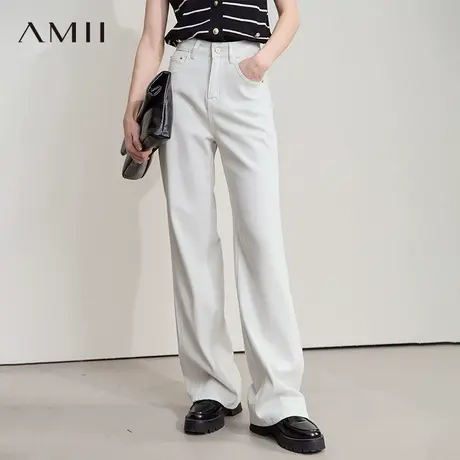 AMII【韩版休闲】25秋季韩版高级米宽松直筒阔腿长裤牛仔裤女商品大图