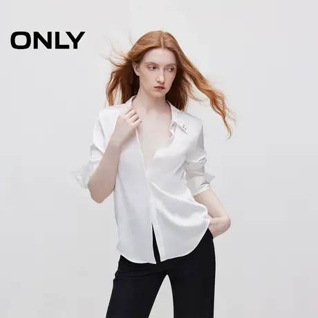 ONLY冬季法式优雅通勤垂坠镶钻光泽感翻领宽松长袖衬衫女商品大图