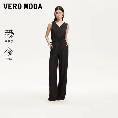 Vero Moda奥莱连体裤女2025夏季新款V领莱赛尔亚麻混纺宽松休闲裤商品大图
