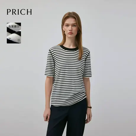 【超能小太阳】【莱赛尔】PRICH撞色条纹短袖针织衫2025夏新款商品大图