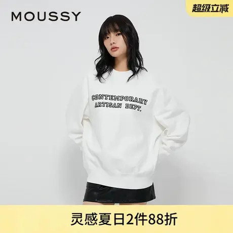 MOUSSY 夏季新品植绒字母基础款宽松圆领卫衣女028HAA90-2911商品大图