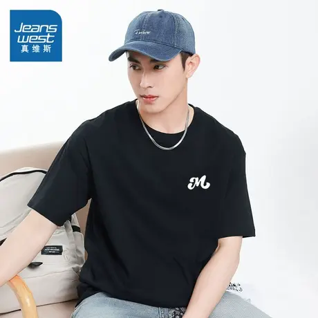 NX真维斯男装简约字母印花上衣2025夏季新款宽松休闲百搭圆领T恤商品大图