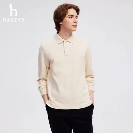 HAZZYS哈吉斯春秋男士休闲polo衫纯色长袖T恤套头长袖潮流上衣图片