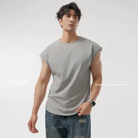 续点「弹力保型」宽肩背心无袖t恤男士纯棉运动健身坎肩夏季美式图片