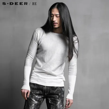 sdeerhe圣迪奥男装时尚休闲现代感涂层拼接圆领长袖T恤H15173572图片