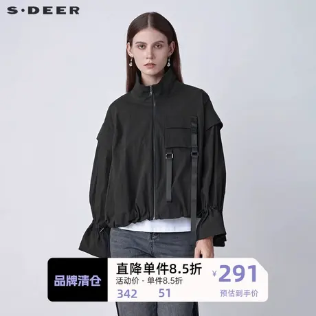 sdeer圣迪奥女装个性立领飘带抽绳拼接宽松外套S22162204图片