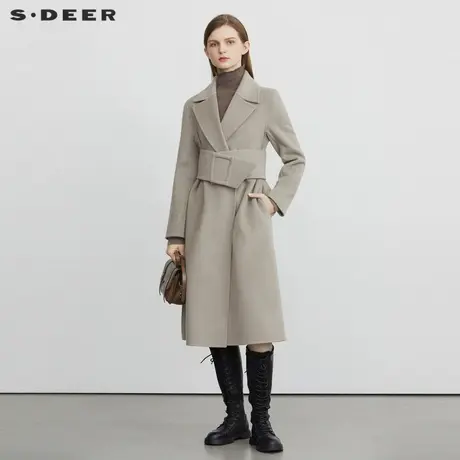 【直播间专属】sdeer圣迪奥女装西装领收腰长款毛呢大衣S224Z2526图片