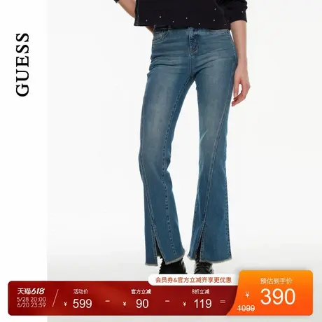GUESS女士线条设计开叉毛边微喇牛仔裤-W4PA2KD51V0商品大图
