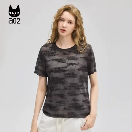 a02宽松圆领短袖T恤女2025新款夏季超薄网眼半袖设计感上衣空调服图片