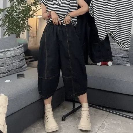 2025夏季新款休闲薄哈伦裤女宽松大码显瘦个性纯色时尚百搭七分裤商品大图