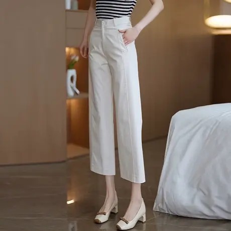 柔软天丝棉百搭休闲窄版直筒裤女夏季薄款小个子九分裤宽松阔腿裤商品大图