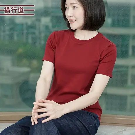 小高圆领短袖女T恤上衣打底弹力显瘦佰搭甜酷风夏季新款体恤纯色商品大图