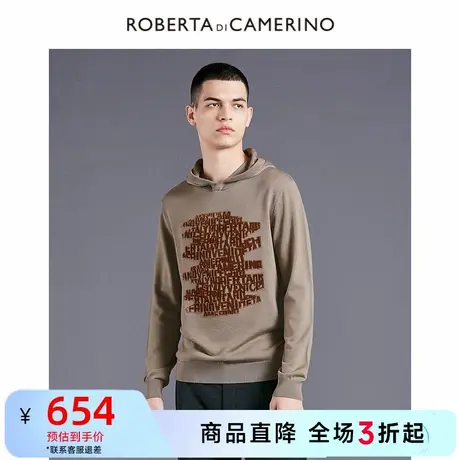 ROBERTA诺贝达2023年秋季新款男装连帽羊毛针织字母印花毛衫卫衣图片