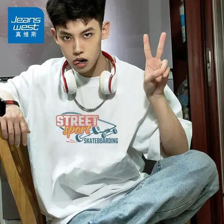 KP真维斯男装纯棉短袖t恤男2025新款宽松百搭潮流春装体恤衫上衣商品大图