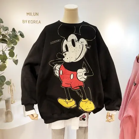 韩国东大门外套女2020秋冬款ins潮加绒厚卫衣卡通宽松BF休闲显瘦图片