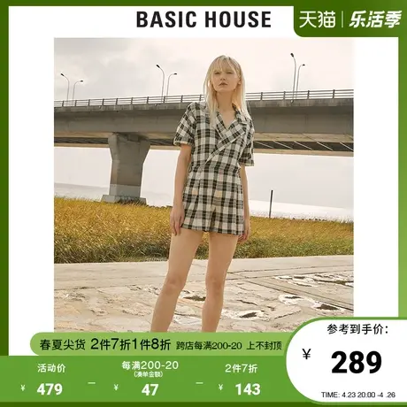 Basic House/百家好女装韩版通勤衬衫格子短款连体裤裙HTOP527B商品大图