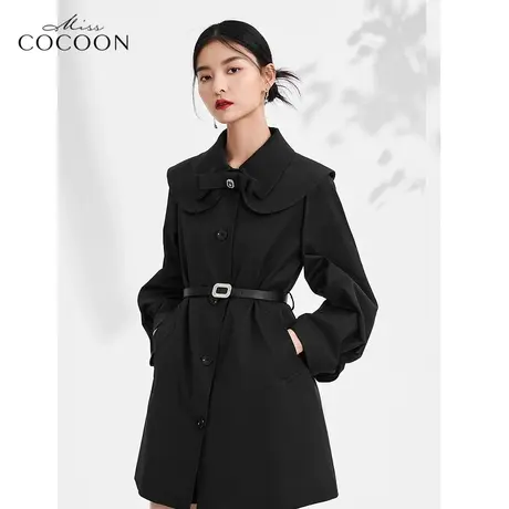 竹意熊趣|miss cocoon黑色连衣裙女2023新款春复古设计感风衣裙子商品大图