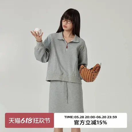 omont蛋挞家 半拉链空气层灰色卫衣2025春季宽松休闲廓形套头上衣商品大图