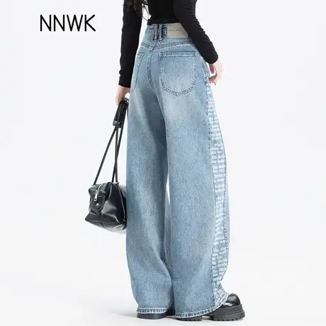 美式复古印花直筒牛仔裤女2025新款春秋高腰宽松裤子女显瘦阔腿裤商品大图