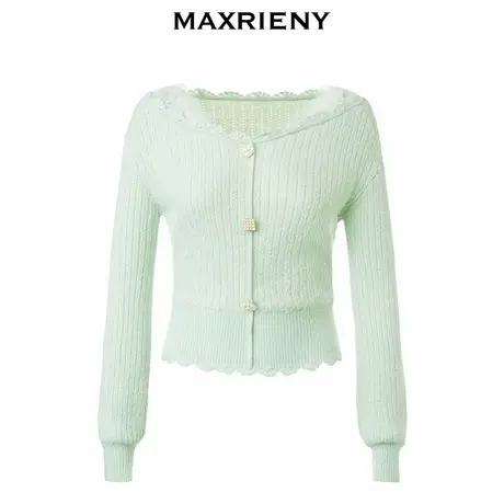 【奥莱】MAXRIENY薄荷香气套头针织上衣秋一字领毛衫商品大图