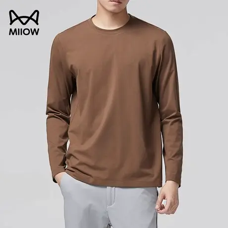 猫人丝光云感棉长袖T恤男春秋薄款莫代尔打底衫纯色宽松圆领上衣图片
