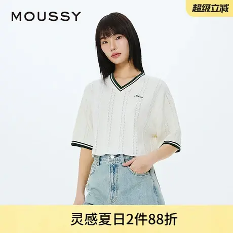 MOUSSY 夏季学院风通勤V领镂空刺绣针织衫010HSL70-0710图片