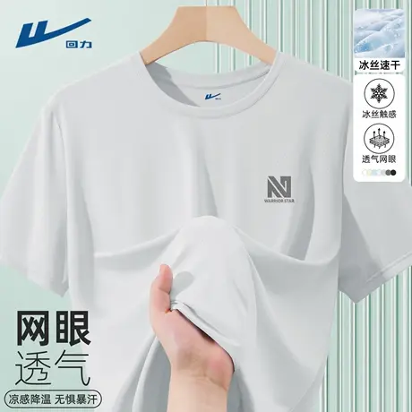 回力男t恤短袖夏薄款休闲运动速干网眼半袖男款宽松圆领男士体恤D商品大图
