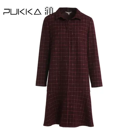 蒲PUKKA 女装格子连衣裙冬装设计感衬衫羊毛裙商场同款商品大图