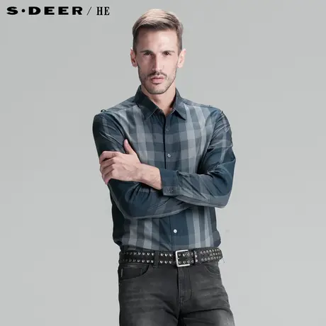 【新品】sdeer圣迪奥专柜正品男装冬装纯棉格纹长袖衬衫3470540图片
