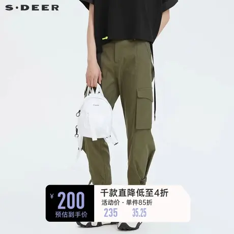sdeer圣迪奥女春装个性收腰立体口袋军绿工装长裤S221Z0809图片