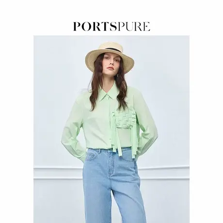 宝姿PORTSPURE女装2025夏季新品法式淡人穿搭可拆卸编织口袋衬衫商品大图