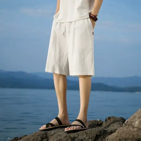 纯色休闲松紧腰短裤五分裤夏季男生2025新款纯棉裤子宽松简约百搭图片