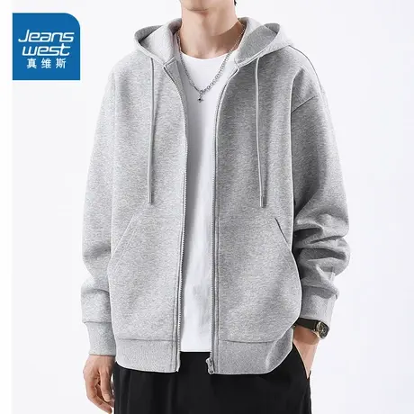 NN真维斯美式外套男款春夏季穿搭潮灰色连帽开衫卫衣青少年休闲衣图片