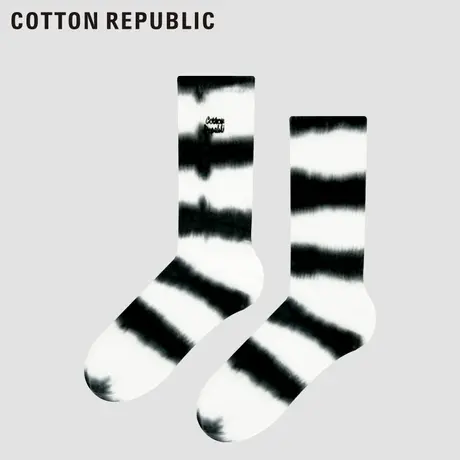 Cotton Republic/棉花共和国轧染撞色男女情侣棉提花中筒袜休闲袜图片