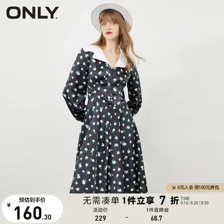 ONLY奥莱设计感收腰中长款翻领碎花连衣裙女商品大图