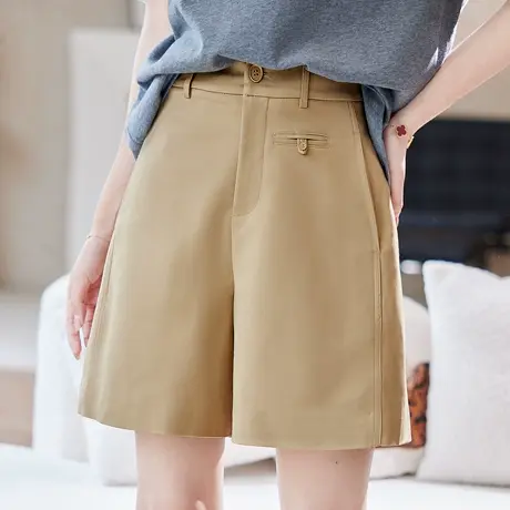 宝诗黎高腰宽松阔腿短裤女2025夏季新款韩系时尚百搭直筒休闲裤图片