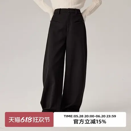 omont蛋挞家复古加厚毛呢香蕉裤子冬高腰显瘦宽松阔腿休闲裤商品大图