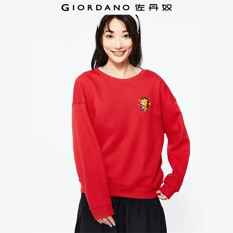 佐丹奴卫衣女装加绒印花宽松圆领套头卫衣 69393415商品大图