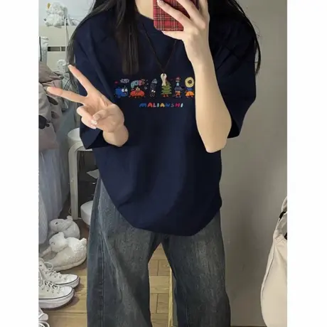 纯棉欧货美式正肩短袖t恤女2025新款爆款夏季宽松潮牌高级感上衣图片