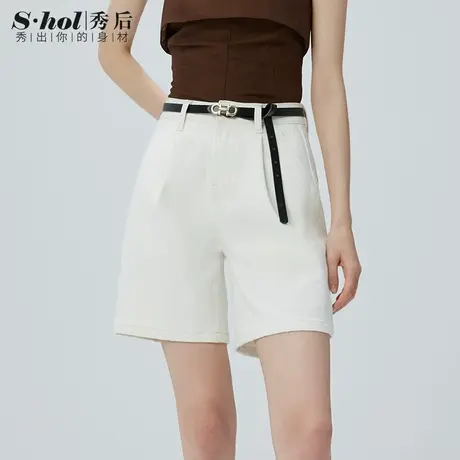 秀后2024夏季牛仔短裤女四面弹莱卡面料高级简约显瘦五分商品大图