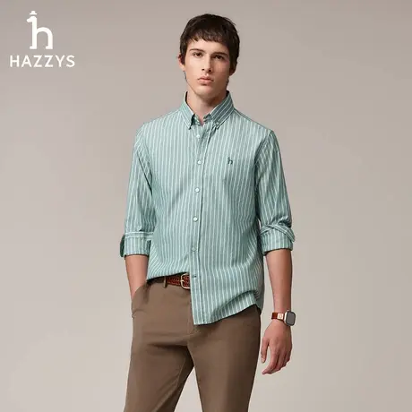 Hazzys哈吉斯秋季纯棉时尚条纹衬衣潮流男士衬衫休闲通勤长袖上衣图片